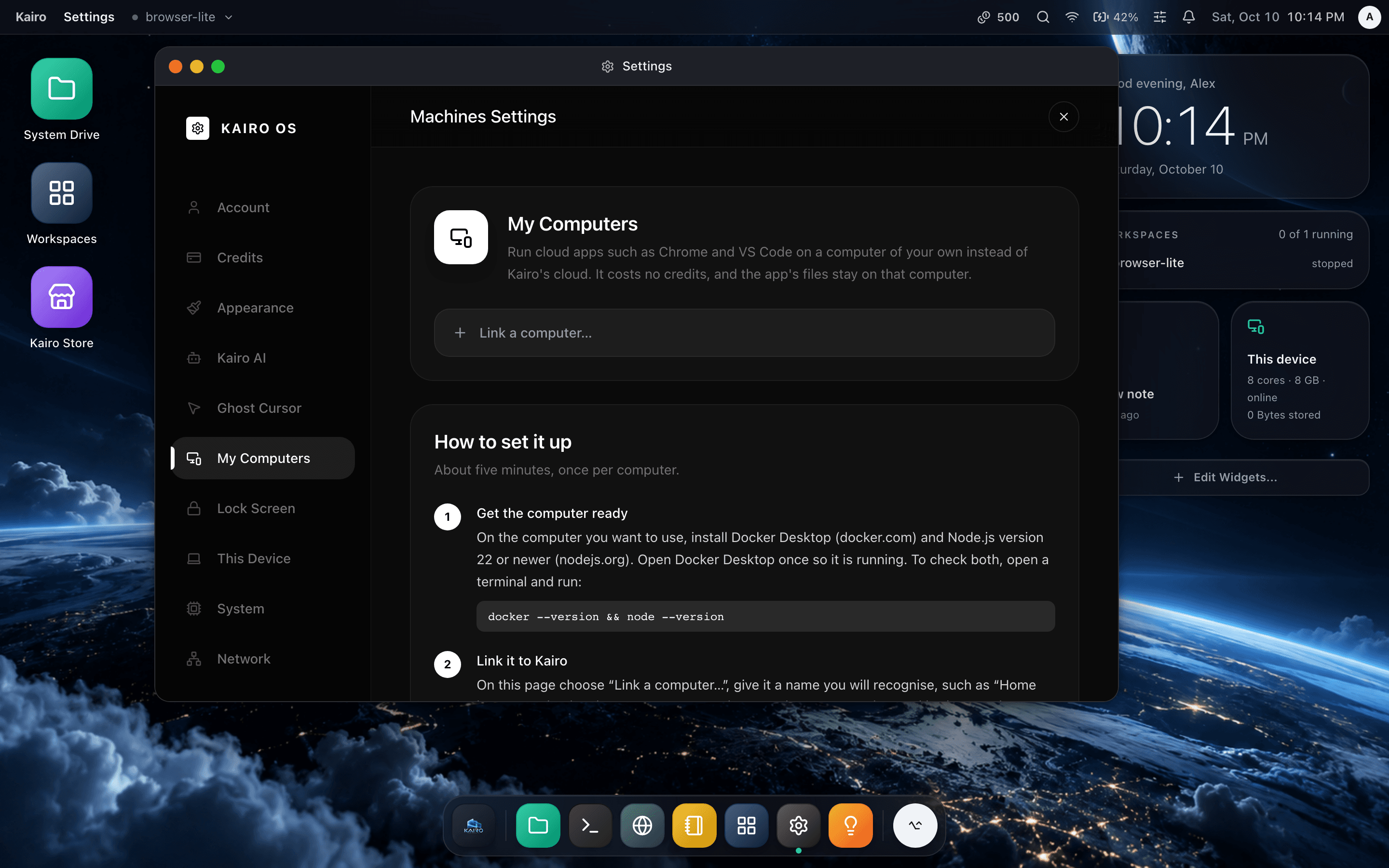 The My Computers panel in Kairo Settings